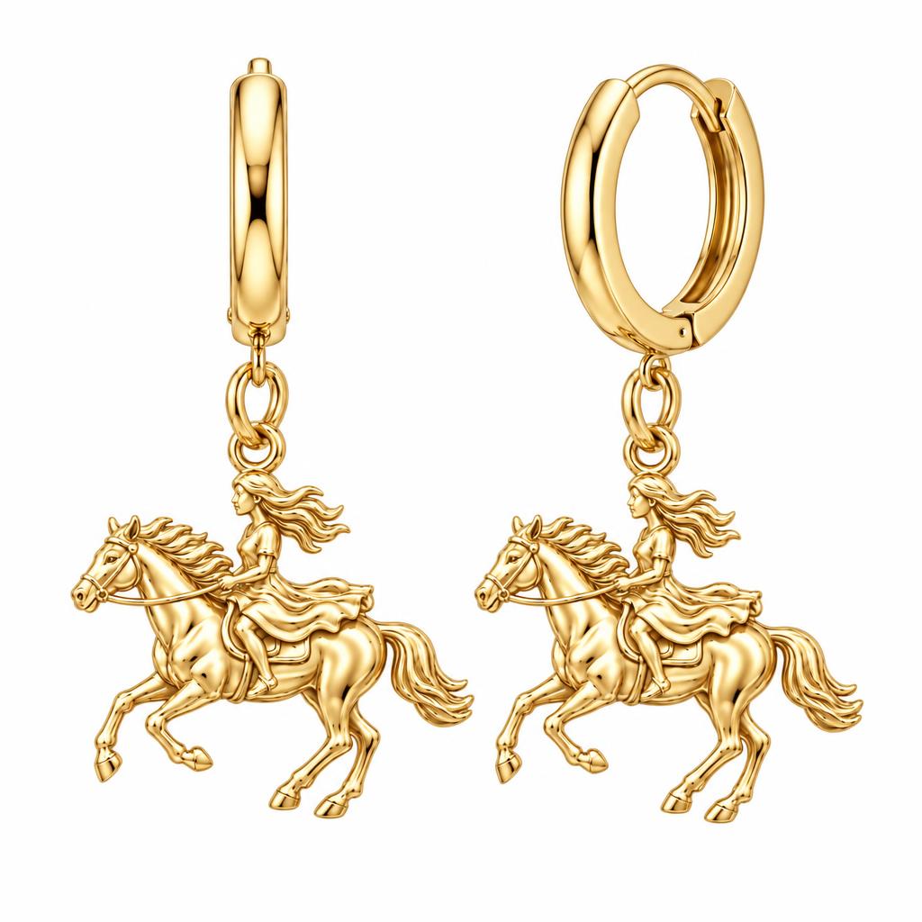 Wild and Free Rider Huggie Charm Earrings – 18K gold, front view