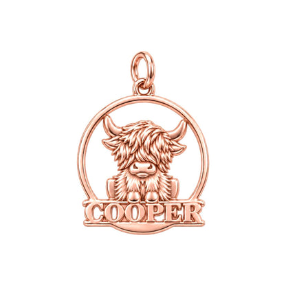 Wild and Woolly Highland Cow Charm Bracelet – Personalized Mom Gift – rose gold charm, front view