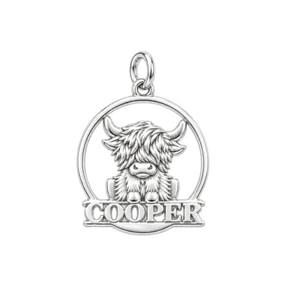 Wild and Woolly Highland Cow Charm Bracelet – Personalized Mom Gift – silver charm, front view