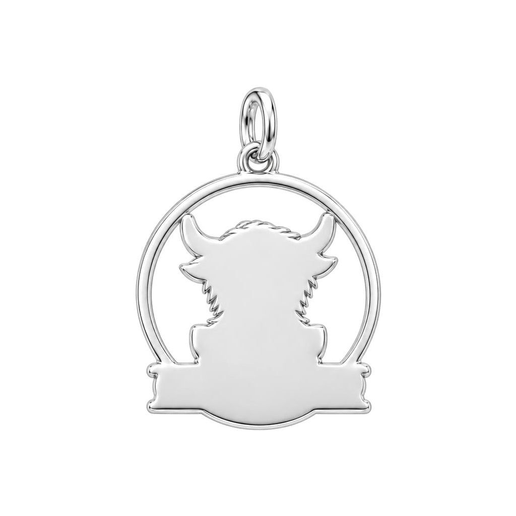 Wild and Woolly Highland Cow Charm Bracelet – Personalized Mom Gift – back of the charm, engraving area