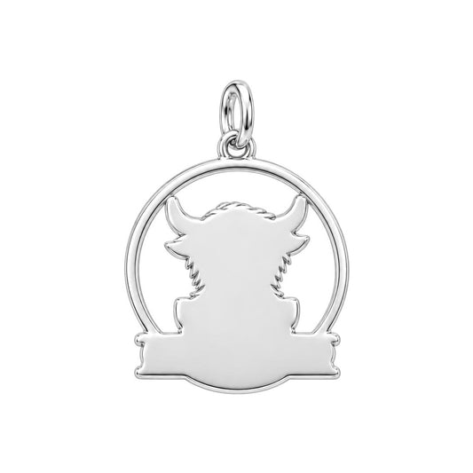Wild and Woolly Highland Cow Charm Bracelet – Personalized Mom Gift – back of the charm, engraving area