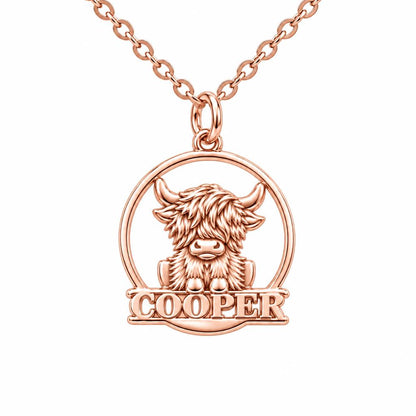 Wild and Woolly Highland Cow Charm Necklace Set – rose gold, front view