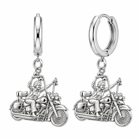 Wild at Heart Rider Huggie Charm Earrings – silver, front view
