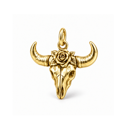 Wild Rose Bull Skull Charm — Gold | charm-topics-remaining-444-2026-09-14 | topic-232