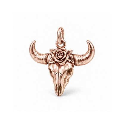 Wild Rose Bull Skull Charm — Rose Gold | charm-topics-remaining-444-2026-09-14 | topic-232