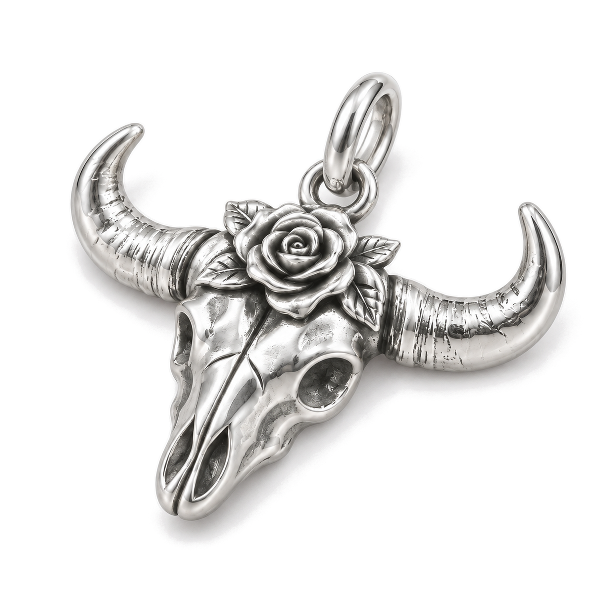 Wild Rose Bull Skull Charm — Silver Super Macro | charm-topics-remaining-444-2026-09-14 | topic-232