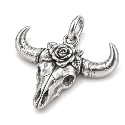 Wild Rose Bull Skull Charm — Silver Super Macro | charm-topics-remaining-444-2026-09-14 | topic-232
