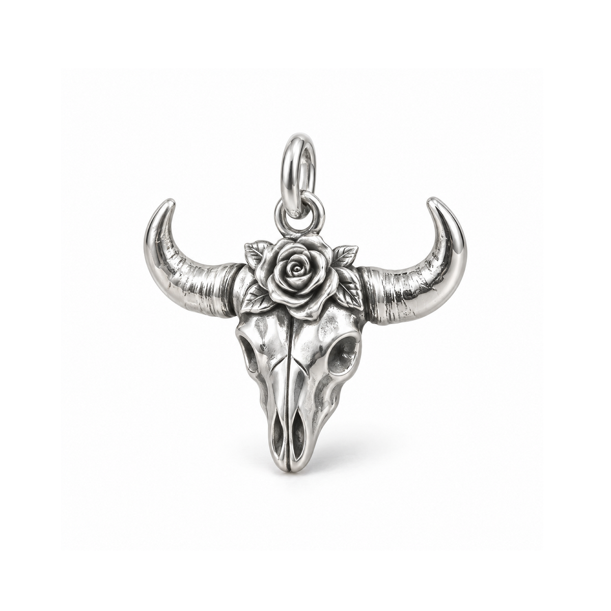 Wild Rose Bull Skull Charm — Silver | charm-topics-remaining-444-2026-09-14 | topic-232