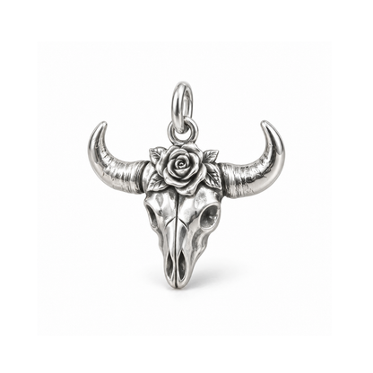 Wild Rose Bull Skull Charm — Silver | charm-topics-remaining-444-2026-09-14 | topic-232