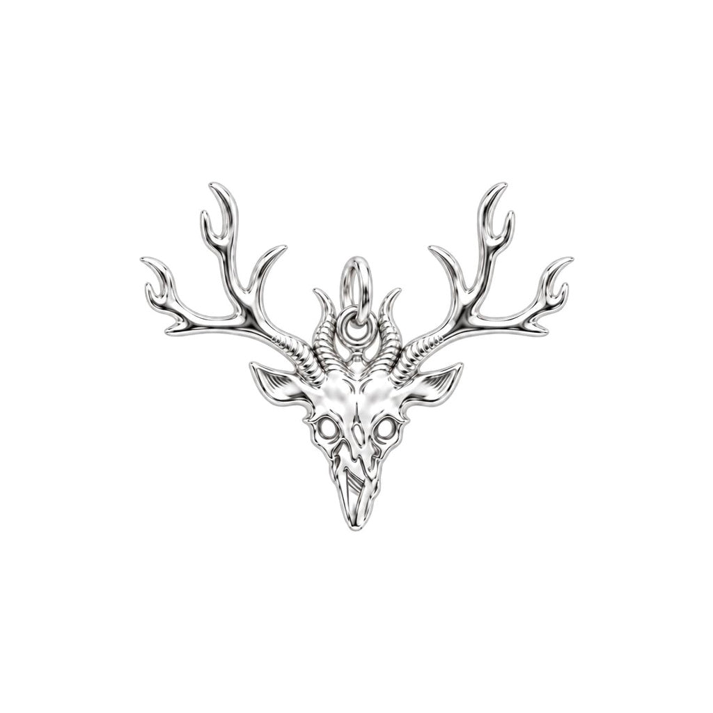 Wild Spirit Deer Skull Charm Bracelet – Personalized Hunter Gift – silver charm, front view