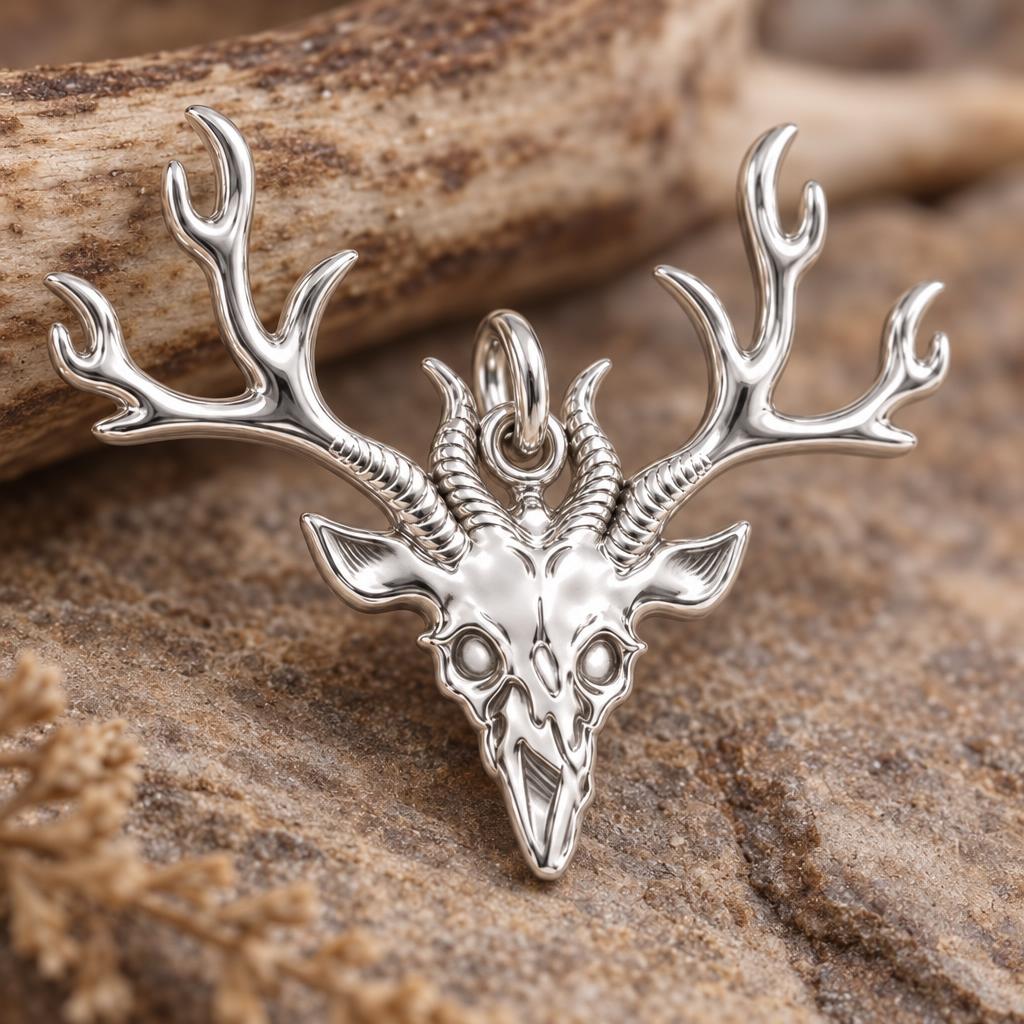 Wild Spirit Deer Skull Charm Bracelet – Personalized Hunter Gift – macro detail of the charm
