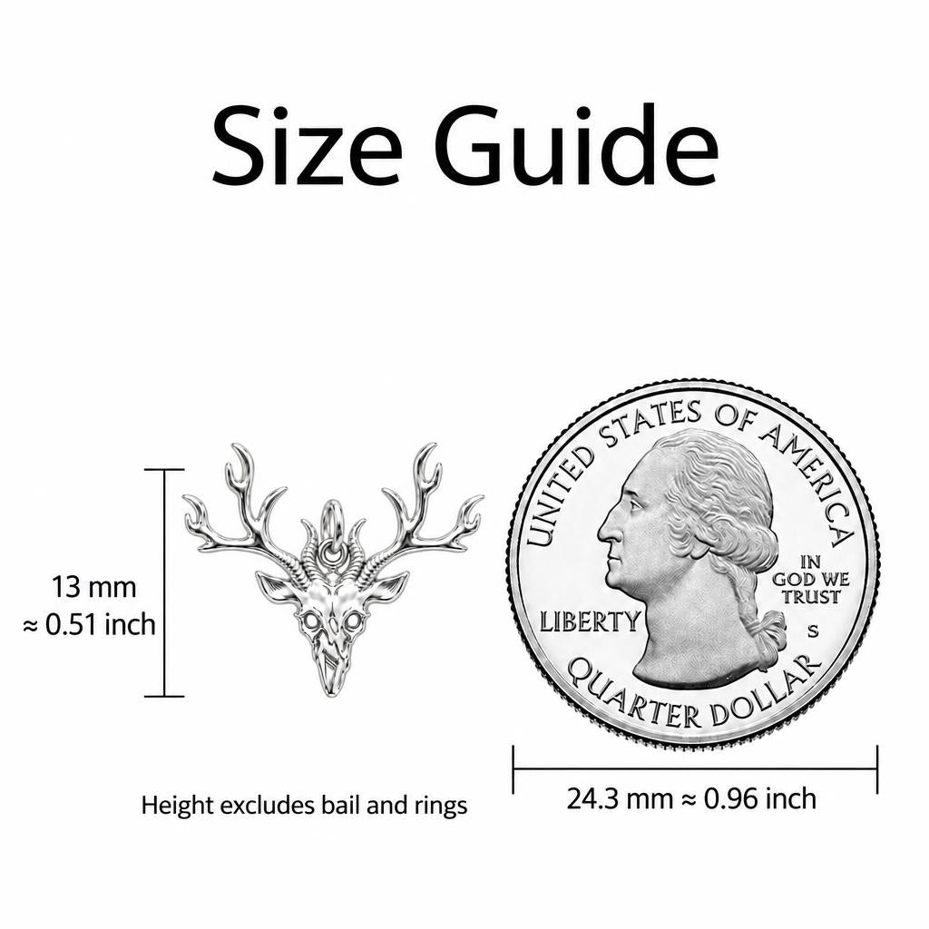 Wild Spirit Deer Skull Charm Bracelet – Personalized Hunter Gift – size guide, 13 mm charm next to a quarter