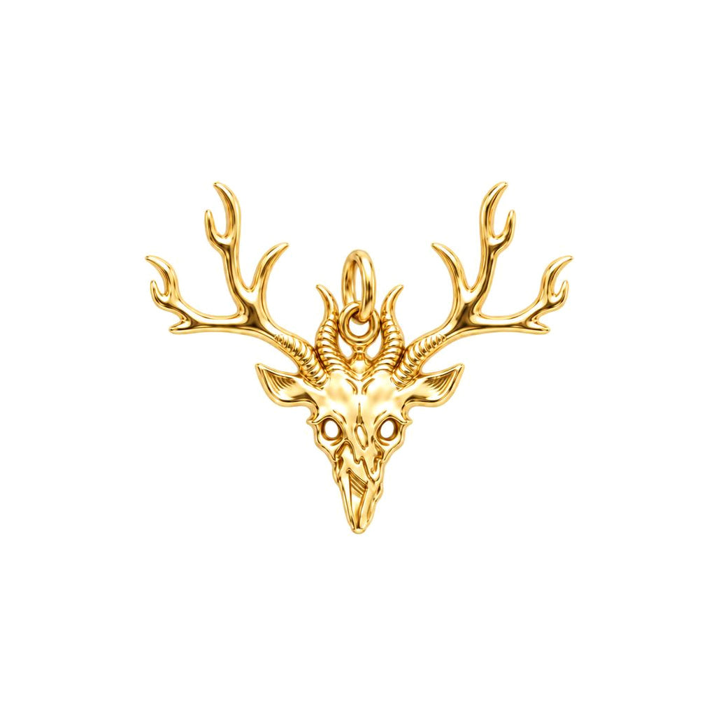 Wild Spirit Deer Skull Charm Bracelet – Personalized Hunter Gift – 18K gold charm, front view