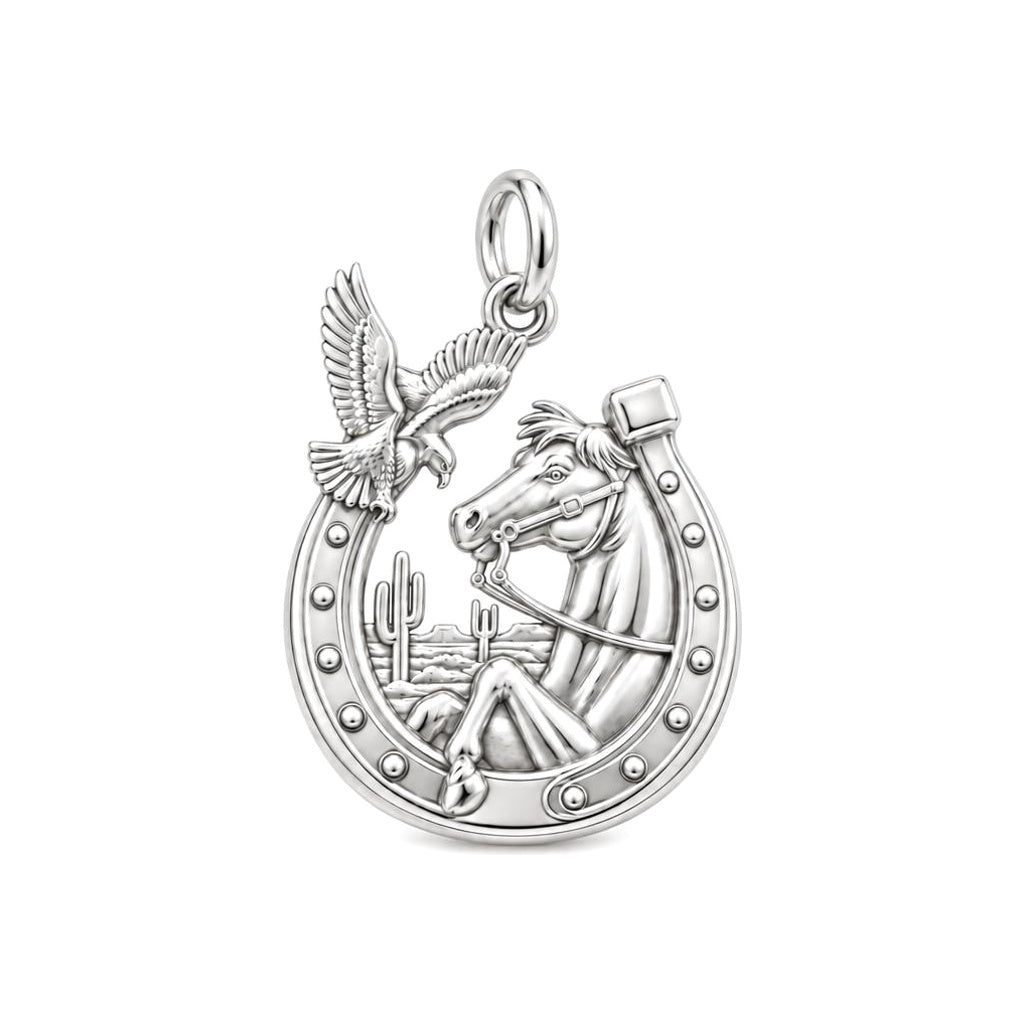 Wild Spirit Desert Horseshoe Charm Bracelet – Personalized Horse – silver charm, front view