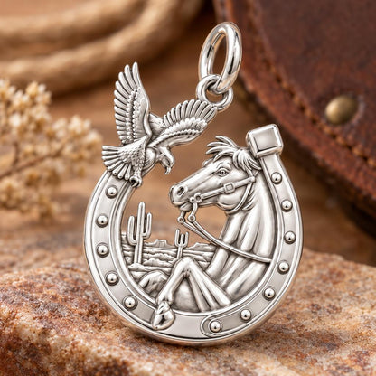 Wild Spirit Desert Horseshoe Charm Bracelet – Personalized Horse – macro detail of the charm