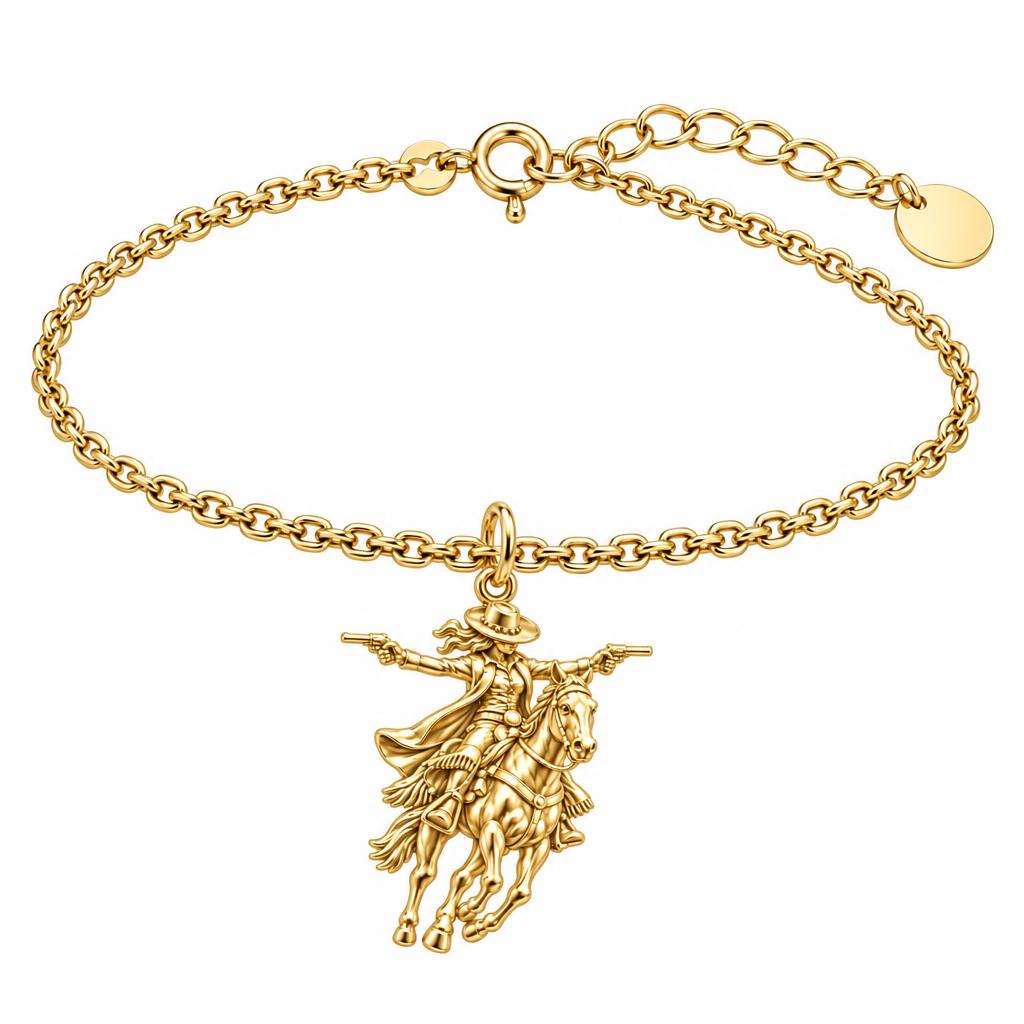Wild West Cowgirl Charm Bracelet Set – 18K gold, front view