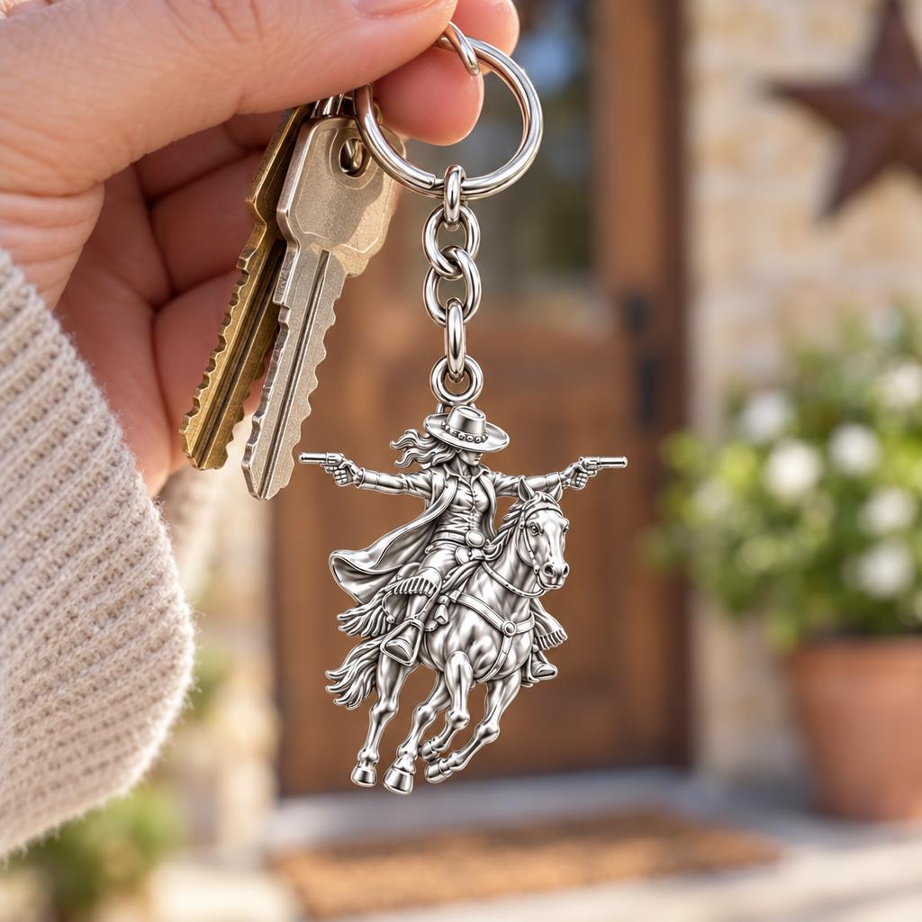 Wild West Cowgirl Charm Keychain – worn / in use