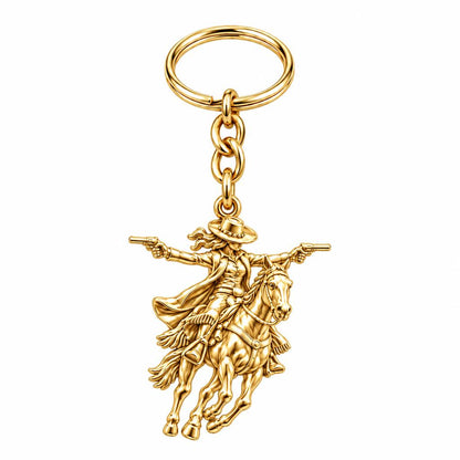 Wild West Cowgirl Charm Keychain – 18K gold, front view