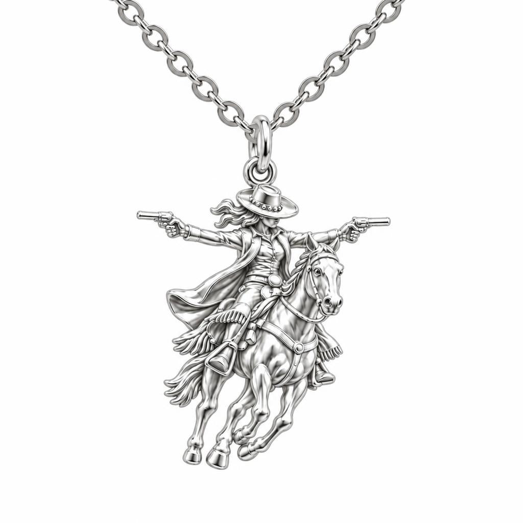 Wild West Cowgirl Charm Necklace Set – silver, front view