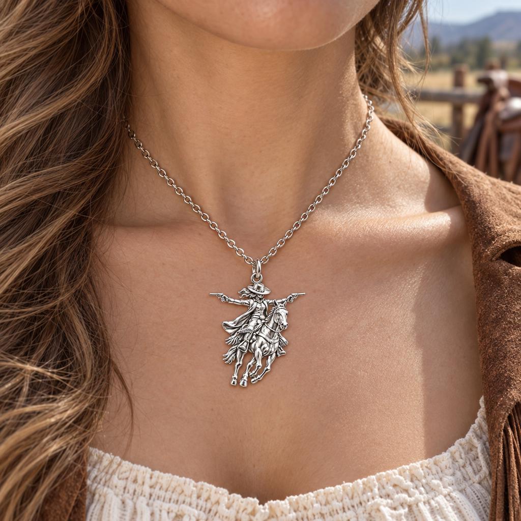 Wild West Cowgirl Charm Necklace Set – worn / in use