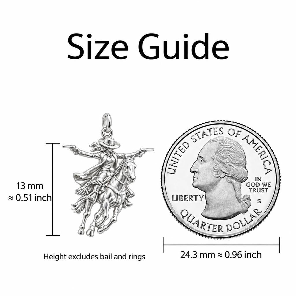 Wild West Cowgirl Charm Necklace Set – size guide, 13 mm charm next to a quarter