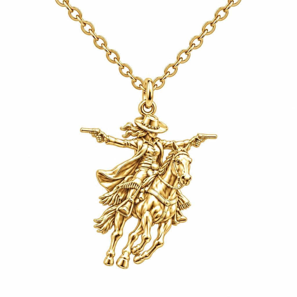 Wild West Cowgirl Charm Necklace Set – 18K gold, front view