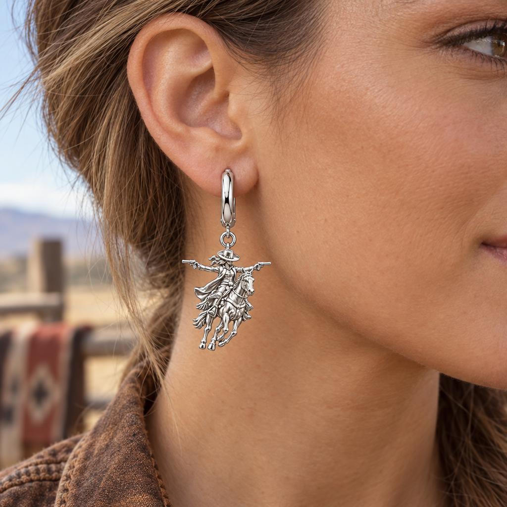 Wild West Cowgirl Huggie Charm Earrings – worn / in use