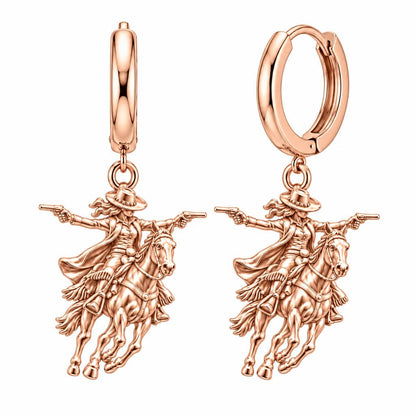 Wild West Cowgirl Huggie Charm Earrings – rose gold, front view