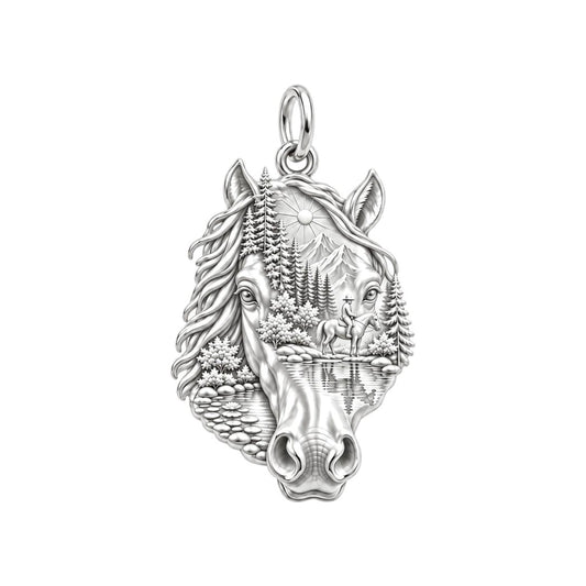Wilderness Trail Horse Charm and Polyester Cord Bracelet Set – silver charm, front view