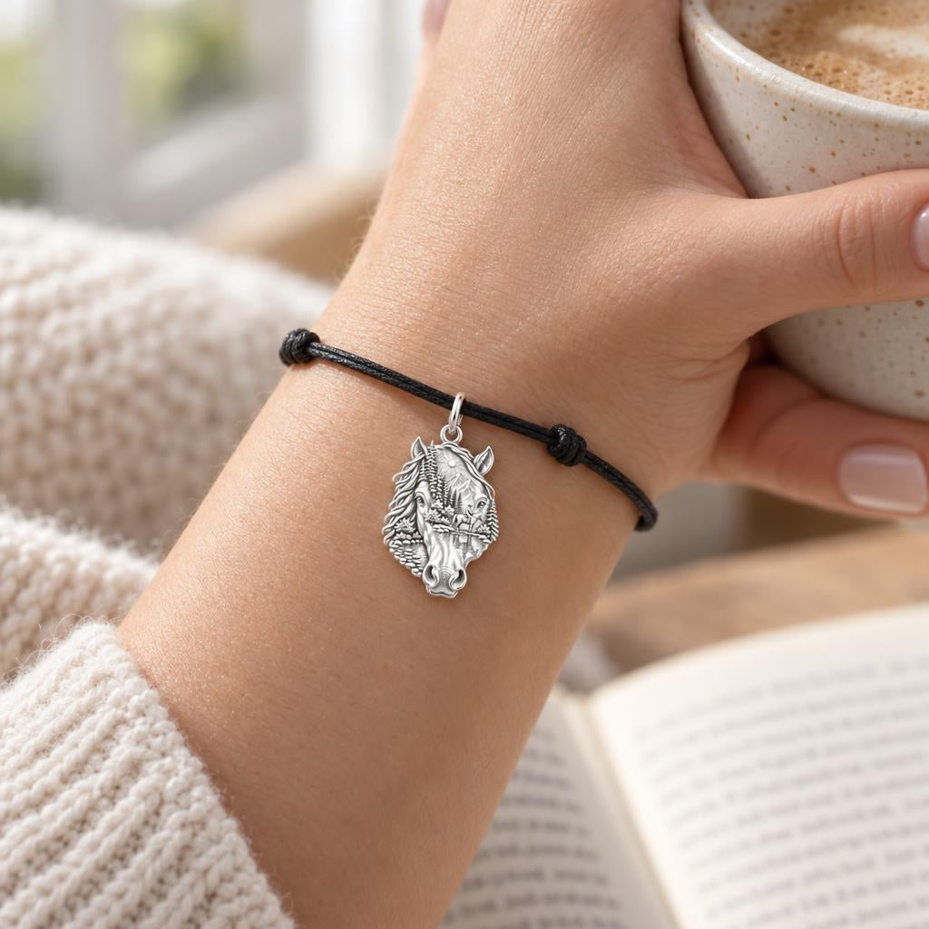 Wilderness Trail Horse Charm and Polyester Cord Bracelet Set