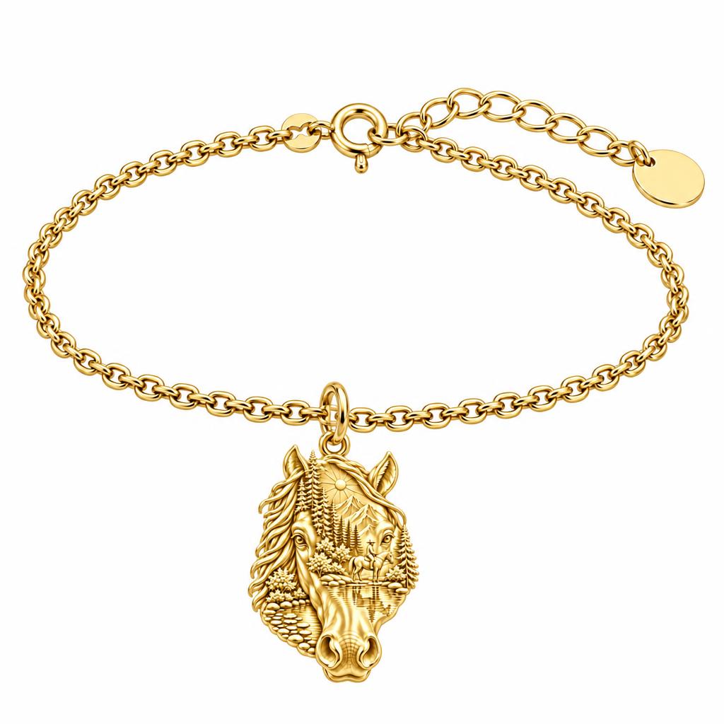 Wilderness Trail Horse Charm Bracelet Set – 18K gold, front view