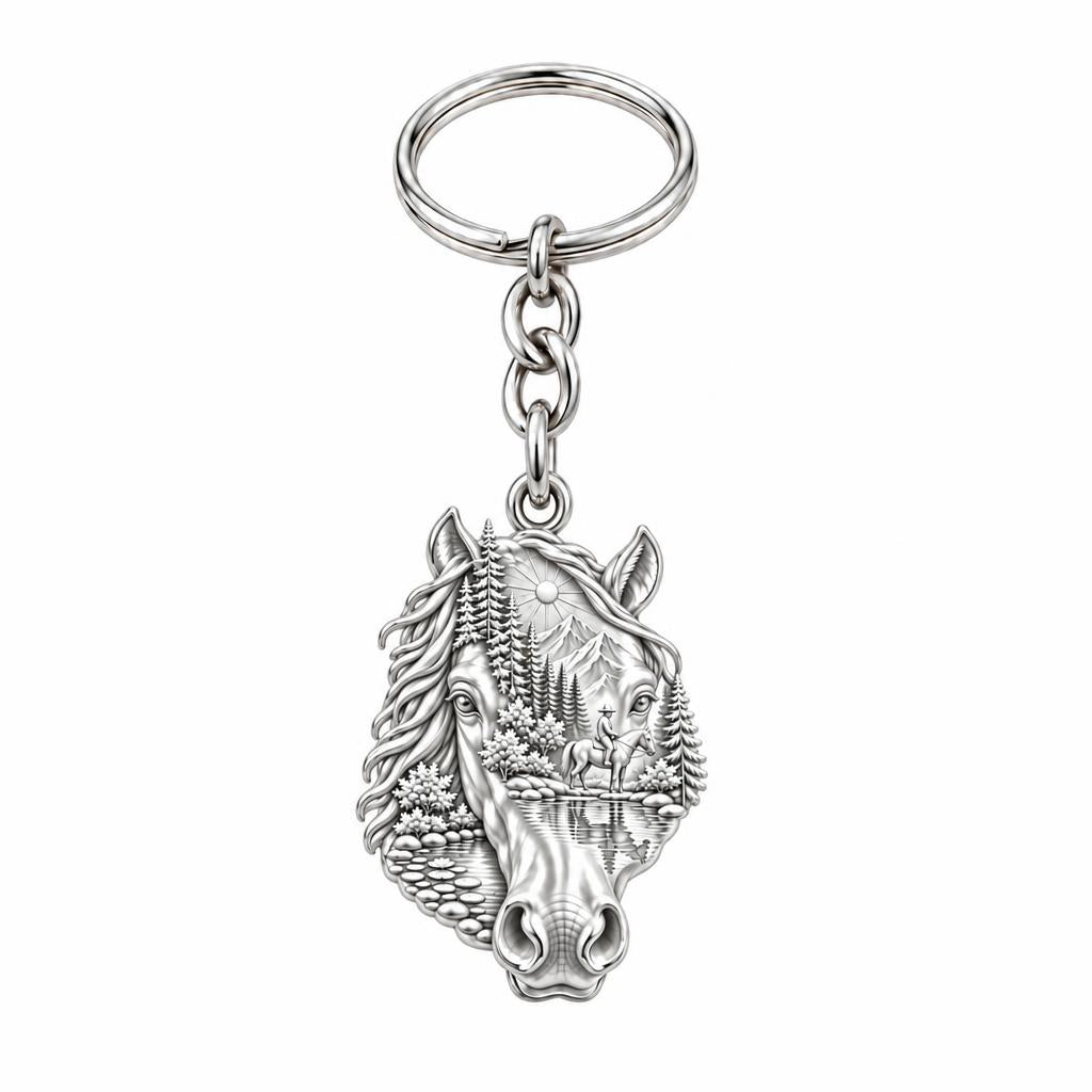 Wilderness Trail Horse Charm Keychain – silver, front view