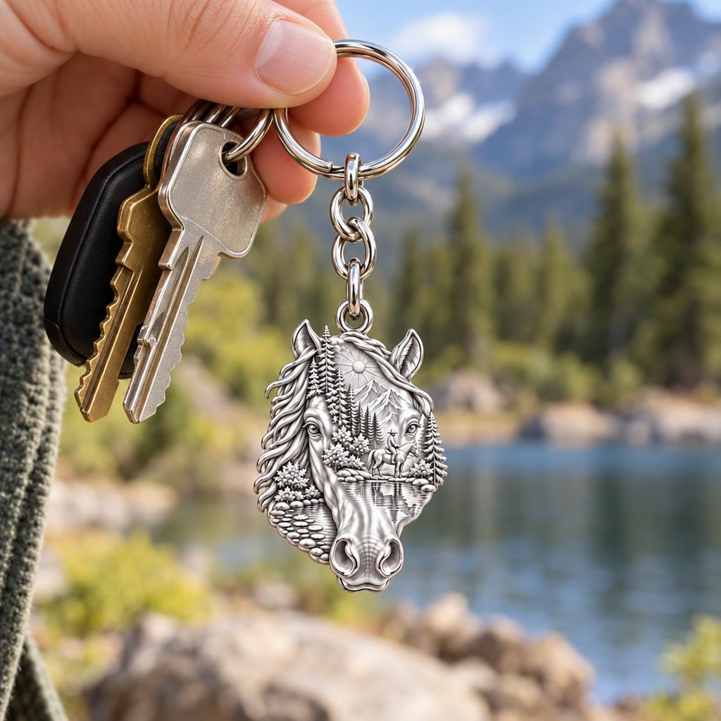 Wilderness Trail Horse Charm Keychain – worn / in use