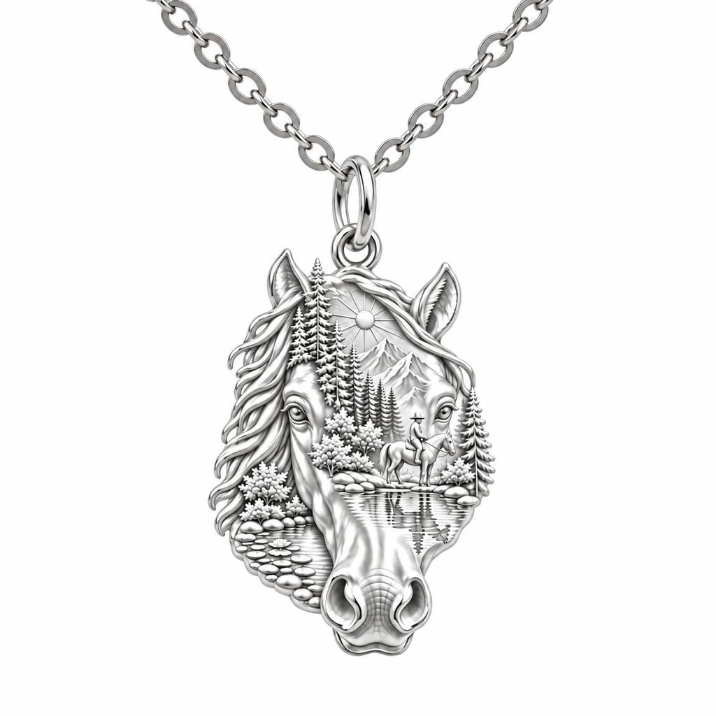 Wilderness Trail Horse Charm Necklace Set – silver, front view