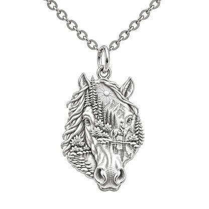 Wilderness Trail Horse Charm Necklace Set – silver, front view