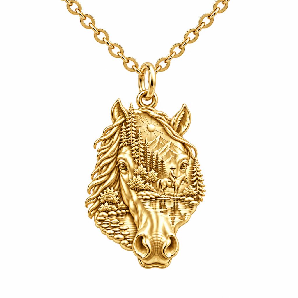 Wilderness Trail Horse Charm Necklace Set – 18K gold, front view