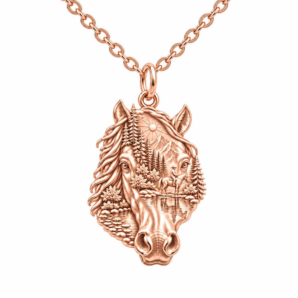 Wilderness Trail Horse Charm Necklace Set – rose gold, front view