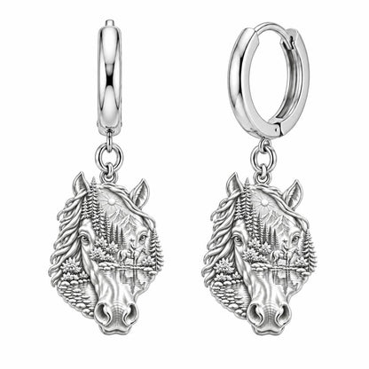 Wilderness Trail Horse Huggie Charm Earrings – silver, front view