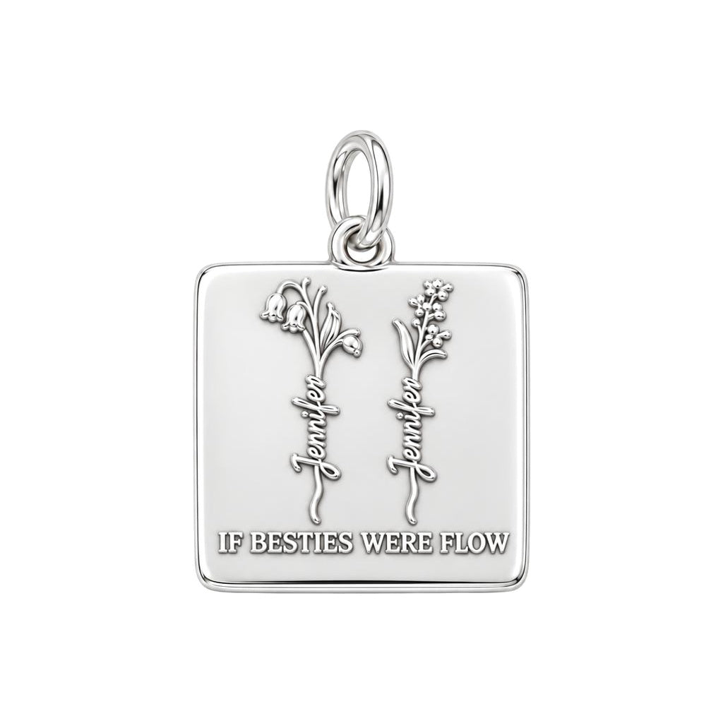 Wildflower Bestie Garden Charm Bracelet – Personalized Bestie Gift – silver plated 3 cm charm, front view