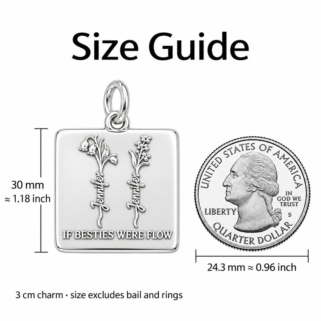 Wildflower Bestie Garden Charm Bracelet – Personalized Bestie Gift – size guide, 3 cm charm next to a quarter