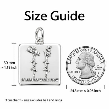 Wildflower Bestie Garden Charm Bracelet – Personalized Bestie Gift – size guide, 3 cm charm next to a quarter