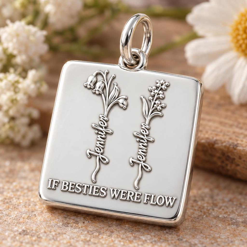 Wildflower Bestie Garden Charm Bracelet – Personalized Bestie Gift – macro detail of the charm