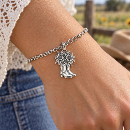 Wildflower Cowboy Boots Charm Bracelet Set – worn / in use