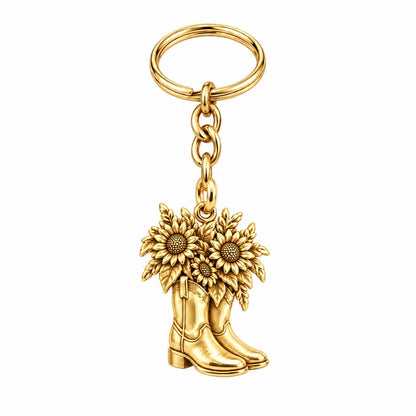 Wildflower Cowboy Boots Charm Keychain – 18K gold, front view