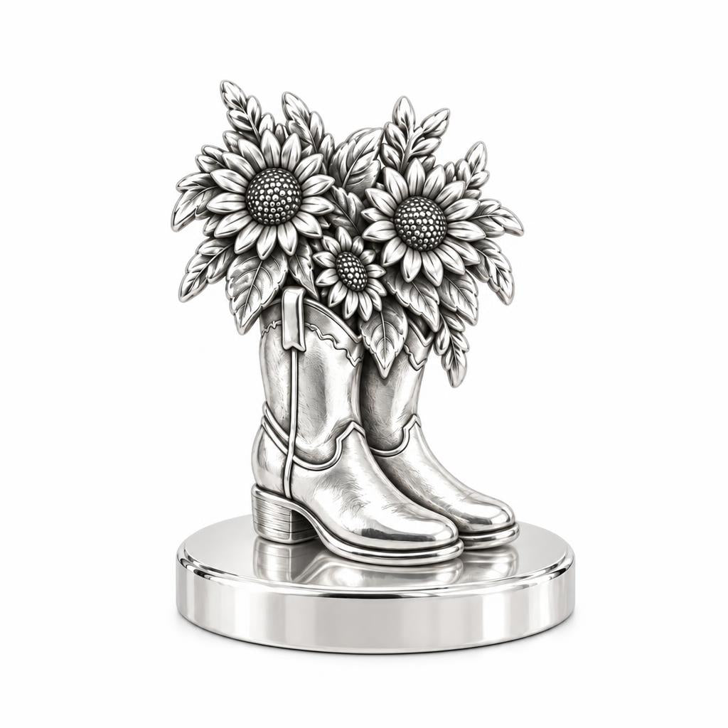Wildflower Cowboy Boots Keepsake Plaque – silver, front view