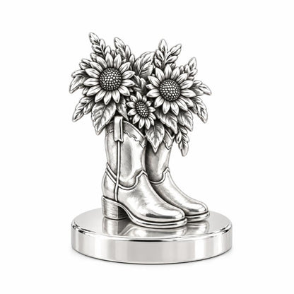 Wildflower Cowboy Boots Keepsake Plaque – silver, front view