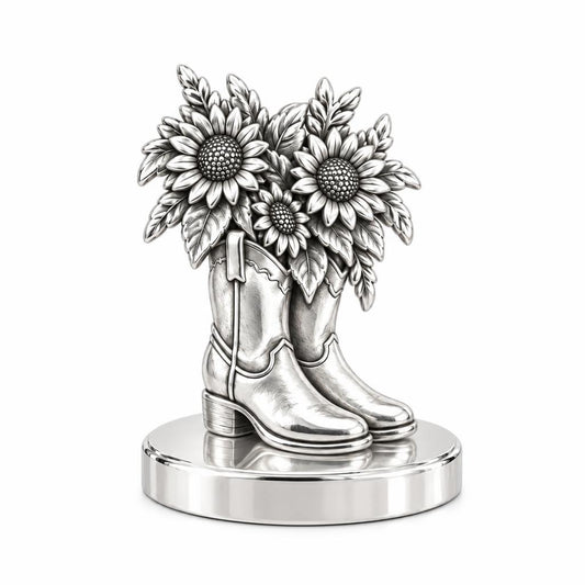 Wildflower Cowboy Boots Keepsake Plaque – silver, front view