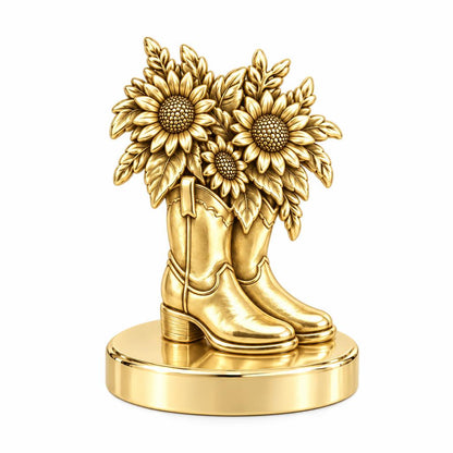 Wildflower Cowboy Boots Keepsake Plaque – 18K gold, front view