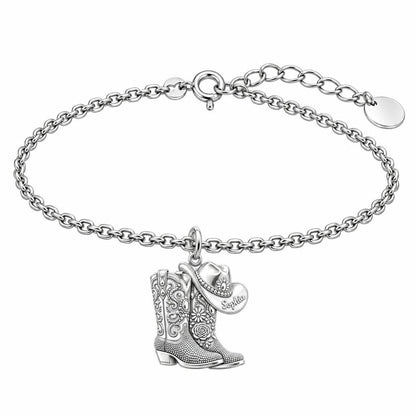 Wildflower Cowgirl Boots Charm Bracelet Set – silver, front view