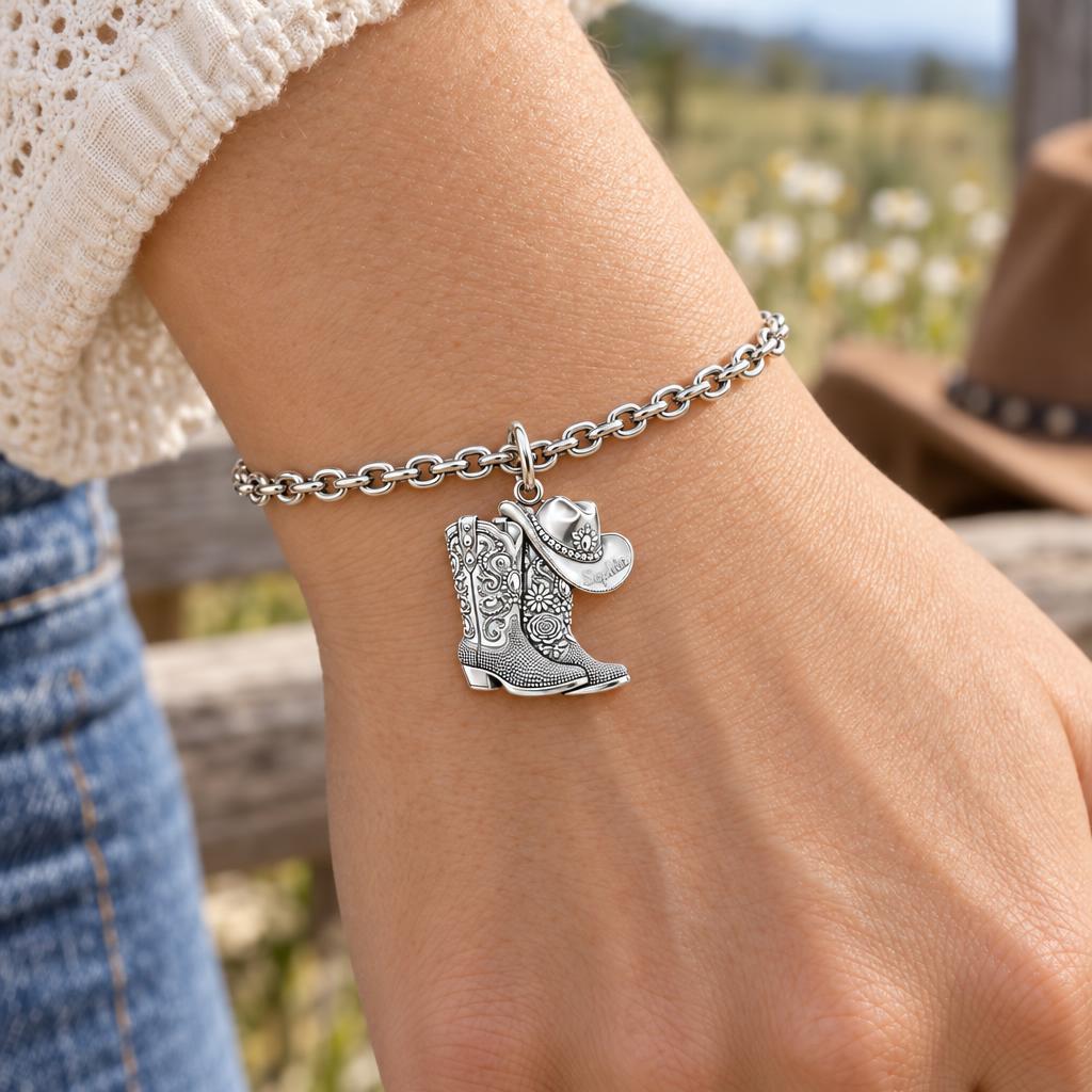 Wildflower Cowgirl Boots Charm Bracelet Set – worn / in use